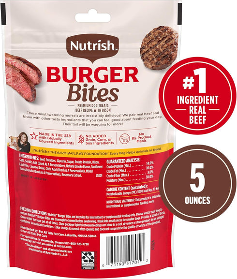 5 oz. Pack 5 Nutrish Burger Bites Beef Recipe with Bison Premium Dog Treats, Pouch, of (Rachael Ray)