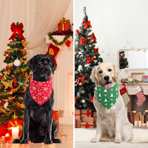 2PCS, Christmas Dog Bandanas XLarge for Dog, Triangle Reversible Holiday Bandana for Boy Girl, Bibs Accessories