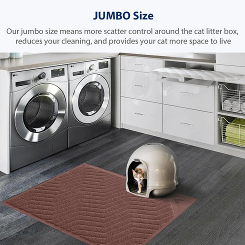 WePet Cat Litter Box Mat (No. 02-2), Durable PVC Pad, XXL 47 x 36, Urine-Resistant Trapping Rug in Brown