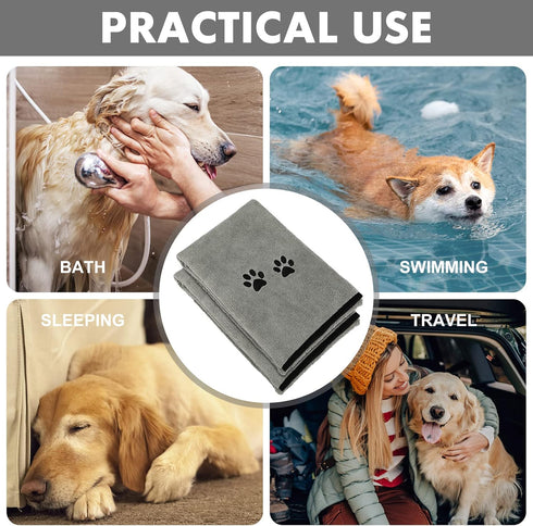 2 Pieces Microfiber Pet Bath Towel, Soft Absorbent Drying Towel for Small Medium Large Dogs and Cats (35 x 20 Inch Grey)