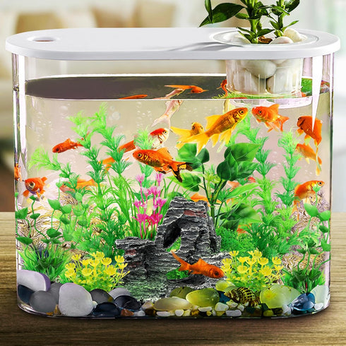 Fish Tank Accessories - 9pcs Green Artificial Plants and Cave Rock Decor Set for Aquarium