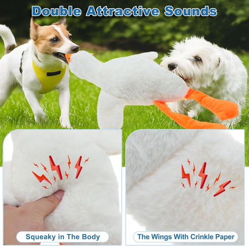 GLIDESMOOTH Dog Toys for Aggressive Chewers, Goose Chew Toy for Dogs, Squeaker Crinkle Plush Toy, Tough Interactive Dog