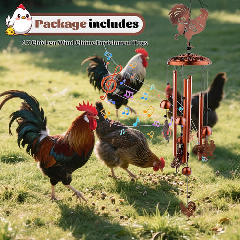 Large Chicken Toys for Coop, Chicken Wind Chime Enrichment Toys, Hanging Chick Peck Toy with Colorful Bells, Home