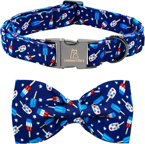Lionheart Glory American Flag Dog Collar, Heavy Duty Adjustable Patriotic Bowtie Collar for Large Dogs