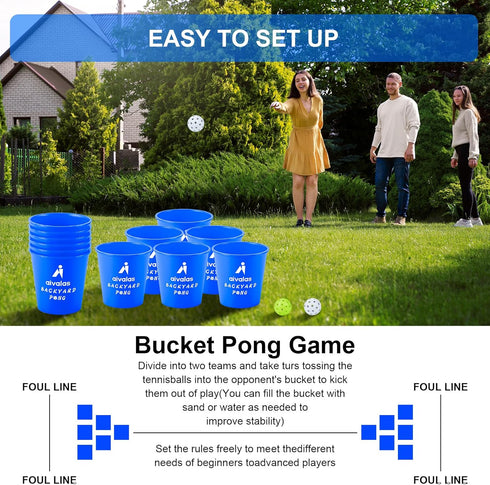 Yard Pong Outdoor/Indoor Games Set: Giant Game for Adults and Family with 12 Buckets, 4 Balls, Carrying Bag