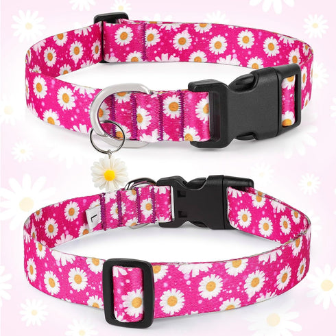 Dog Collar Ayaseen, Floral Girl Pink Dog Collars, Cute Adjustable Soft Flower Pet Collar with Daisies for Male Females
