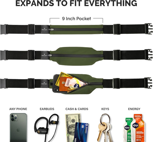 Slim Running Belt: Fits ALL Phones, Runners Fanny Pack, Money Belt, Waist Bag Workout Gear for Men & Women, Fishing Belt