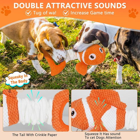 Squeaky Dog Toys, Durable Interactive Tug of War Puppy Toys for Indoor and Outdoor Play, Soft Fabric for All Dogs
