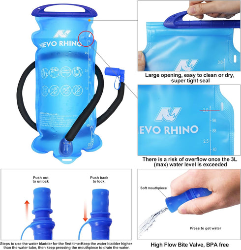 N NEVO RHINO Hydration Backpack, Insulated Hiking Pack with 3L Water Bladder for Hydration