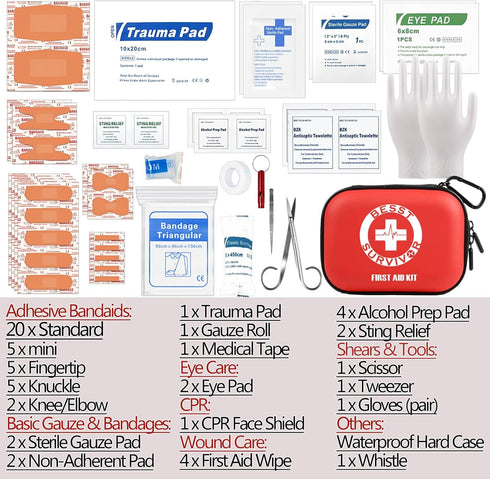 Portable First Aid Kit - Compact Medical Kits with Compartments, EVA Case for Camping, Hiking, Home