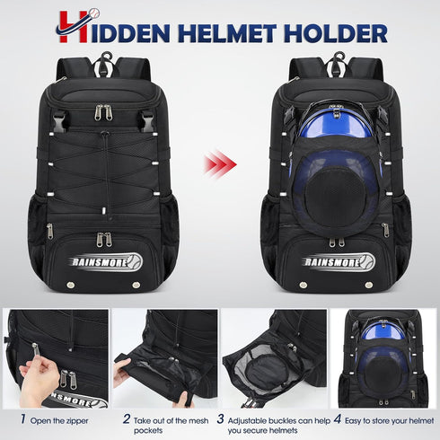 RAINSMORE Baseball Bag - Lightweight Waterproof Backpack for Youth & Adult with Shoe Compartment