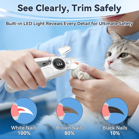 2-in-1 Trimmer 3 Dog Nail Clippers & Grinder with Light, Quiet Electric Pet Nail for Large Medium Small Dogs & Cats