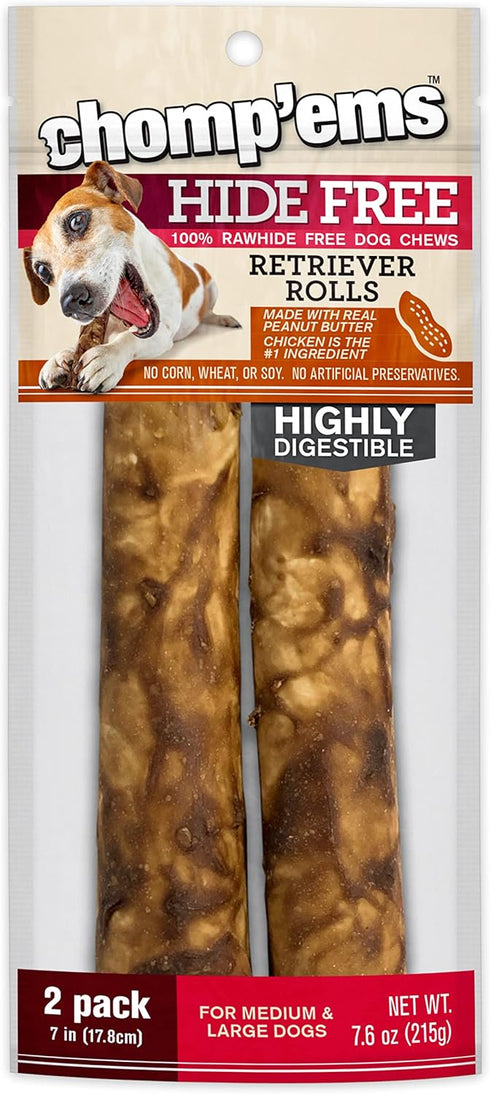CHOMP 'EMS Chicken & Peanut Butter Hide Free Dog Chews, Rawhide Free, 7", 2 Count