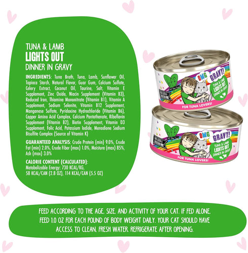 B.F.F. OMG - Best Feline Friend Oh My Gravy!, Tuna & Lamb Lights Out, 5.5oz Can (Pack of 8)