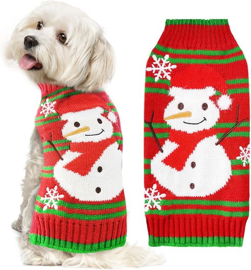 Dog Christmas Sweater Cute Snowman Costume for Small Medium Large Dogs - XXS, Red Green Stripe Snowman