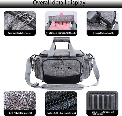 YVLEEN Fishing Tackle Box Bag, Large Outdoor Storage Bag, 100% Water-Resistant Polyester for Tackle