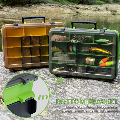 THKFISH Fishing Tackle Box Organizer, Double Layer Storage Box with Adjustable Dividers, 14.96 * 10.23 * 4.5in Green