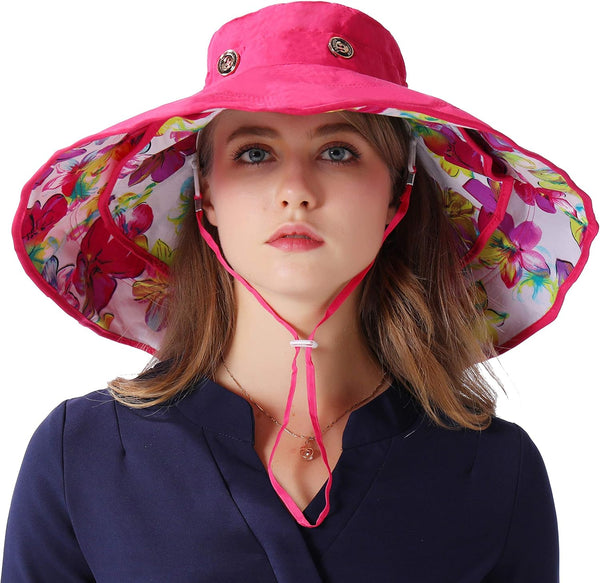 Packable Extra Large Brim Floppy Sun Hat - Reversible UPF 50+ Beach Sun Bucket Hat