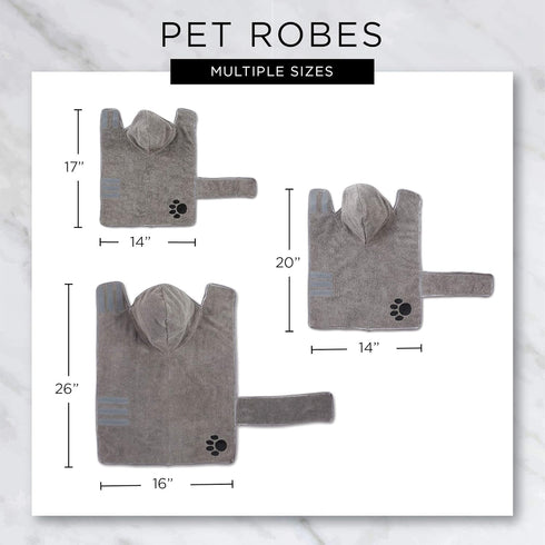 Bone Dry Pet Robe Collection, Embroidered Microfiber Bath Robe for Dogs & Cats, Small, Gray
