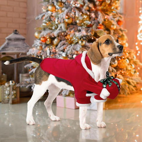 NACOCO Christmas Dog Hoodie Costume - Funny Santa Outfit, Winter Warm Coat for Medium Dogs, Party Accessories (XL)
