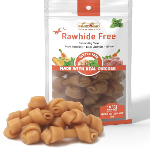 Premium Peanut Butter Dog Chew Bones, Rawhide Free, Gluten Free, 18pcs/pack, Healthy and Highly Digestible