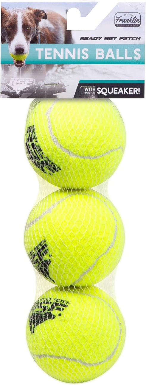 Set 3 Pack Franklin Pet Supply Co. Squeaky Dog Tennis Balls - Ready Fetch Dog Toy Tennis Balls with Squeaker - Perfect