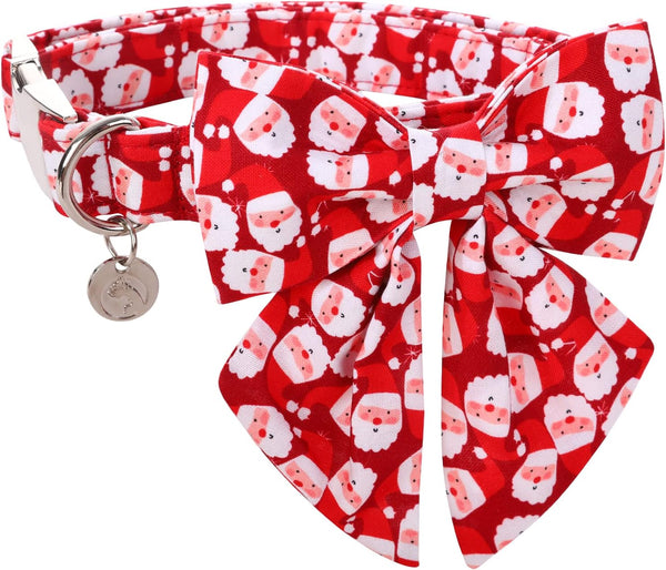 DOGWONG Christmas Dog Collar with Sailor Bow, Soft Durable Adjustable Cotton for Small Medium Large Dogs