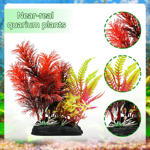 Aquarium Decorations Plants with Resin Coral, 12 pcs Fish Tank Accessories, Fish Tank Decorations Small Plants Plastic, Aquarium Decor Artificial Plant by QUOZUO