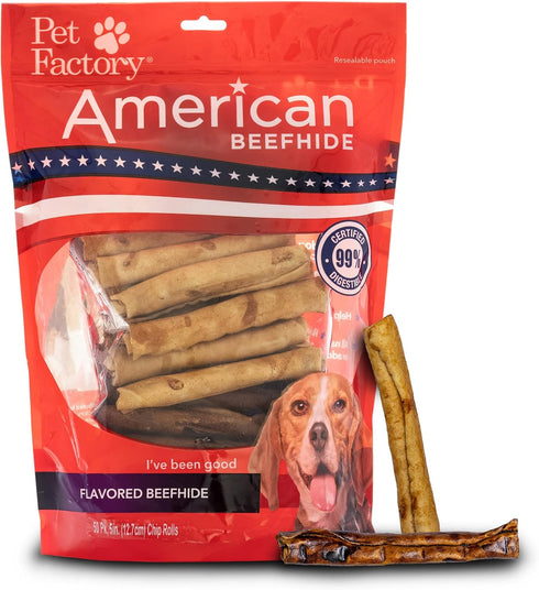 Pet Factory American Beefhide 5" Chip Rolls Dog Chew Treats - Beef