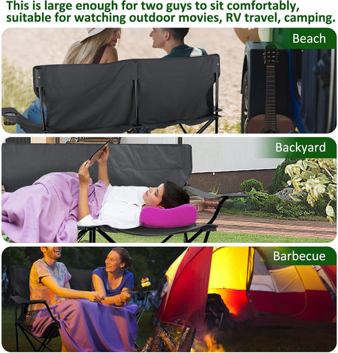 2 Leonyo Oversized Person Camping Chair, Double Camping Loveseat Chair for Adults, Foldable & Comfortable Double Seat