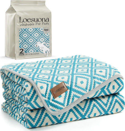 Loesuona Washable Pee Pads for Dogs - 2 Pack Extra Thick Reusable Puppy