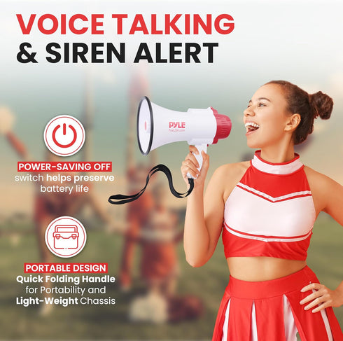 Pyle Portable Bullhorn Megaphone Speaker with Built-in Siren & Voice Recorder - 30W Power, 800 Yard Range - Great for Football, Soccer, Baseball, Hockey, Basketball, Cheerleading and More by Pyle