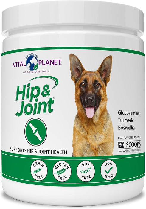 Vital Planet Hip and Joint Support Powder Supplement for Dogs, Beef Flavored, 60 Scoops, 111 Grams
