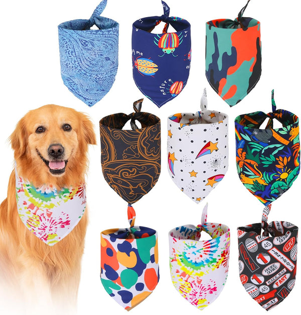 9 Pack Dog Bandanas, Washable Polyester Dog Bandana Bulk for Boy Girl, Stripe Pattern Pet Scarves