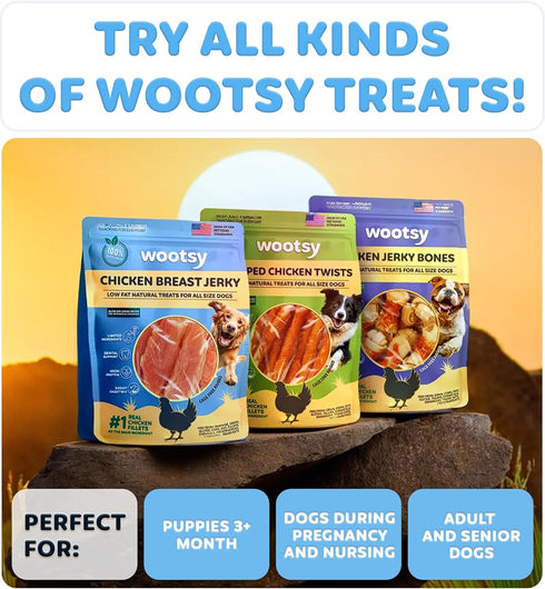 Wootsy 24 oz Chicken Jerky Dog Treats - Rawhide Free - Dental Health Support Dog Snacks - Real Chicken - Grain Free