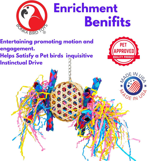 Bonka Bird Toys 1721 Round Basket Bamboo Paper Crinkle Beak Feet Hanging Forage Stuffed for Parrots