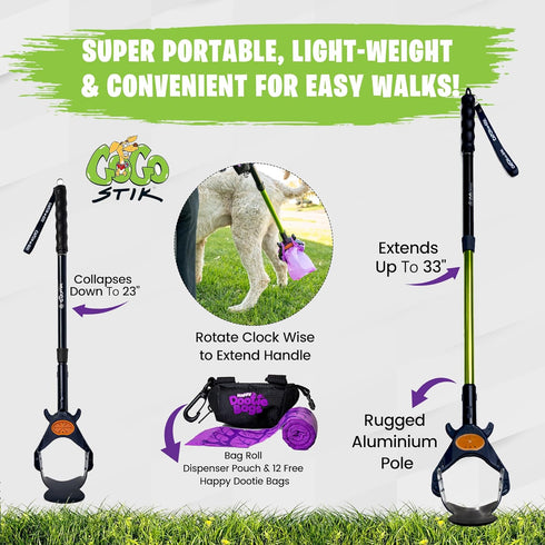 #1 2024,2026. 10-Yr GoGo Stik, Catch-N-Go! Consumer Reports Rated Ergonomic Scooper Catch Poo on Walks. Alum