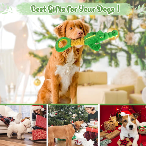 Plush Squeaky Dog Toy with Crinkle Paper and Tug of War Handle for Small Medium Large Dogs