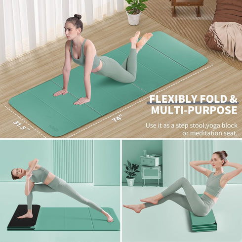 (74" 31.5" 0.32"), 8mm Foldable Yoga Mat Extra Thick & Large x x Double-Sided Non Slip & Lightweight Fitness Mat, Thick