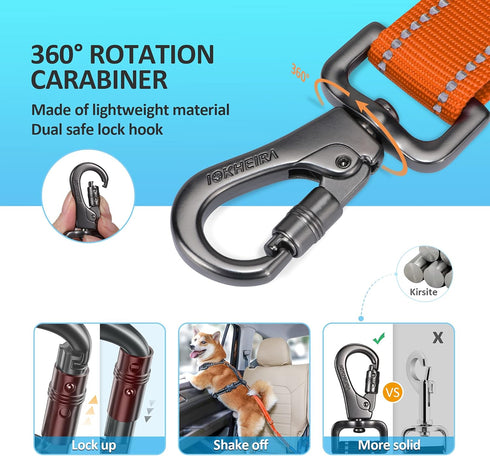 Dog Seat Belt 3-in-1 Car Harness for Dogs - Adjustable Safety Seatbelt for Car with Reflective Bungee Fabric, Clip Hook