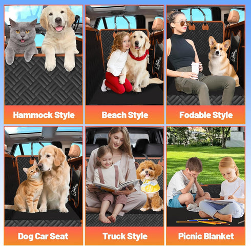 Diiouogs Hammock 400lb Dog Car Seat Cover for Back Seat Waterproof Pet with Hard Bottom Sturdy Backseat Extender