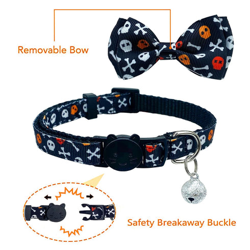 Halloween Cat Collar with Bell, 2 Pack Holiday Jack-O-Lantern and Candycorn Collar for Male Female Kittens