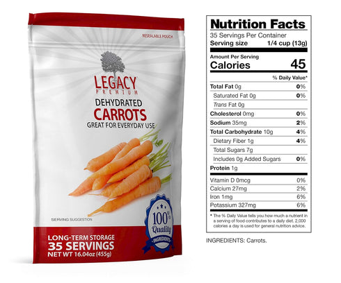 1) Legacy Essentials Dehydrated Carrots: Long Shelf Life Emergency Survival Vegetables - Great for Camping
