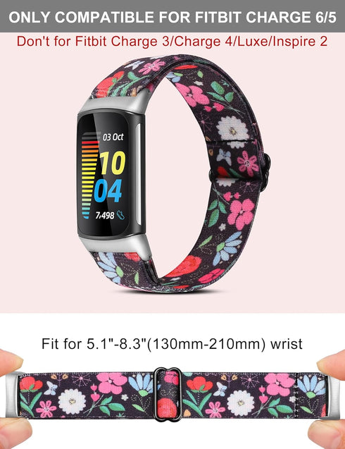 Wearlizer 3 Packs Adjustable Elastic Band for Fitbit Charge 6/5, Stretchy Loop Strap Soft Nylon Sport Wristband