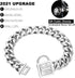 Dog Chain Collar with Cubic Zirconia Locking, High Polished Stainless Steel Cuban Link, 18" for Small Medium Dogs