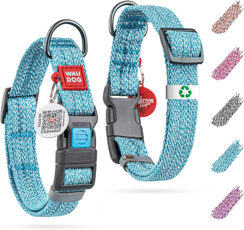 WAUDOG Reflective Cotton Dog Collar, Eco-Friendly Alternative for Small Medium Large Dogs, Adjustable with QR ID Tag
