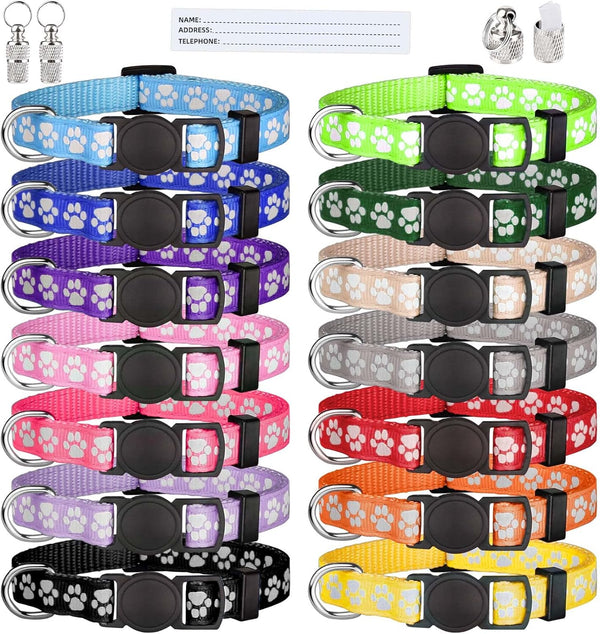 14 PCS Puppy Collars - Litter ID Collars Glow in The Dark Whelping Supplies, Soft Nylon Breakaway Colored Collars with