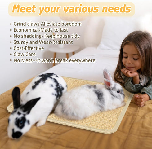 2Pcs (15.7x11.8 Bunny Scratch Pads, Sisal Rabbit Scratching Pad,Natural Cat Resting Mats for Cages,Guinea Pig Bed