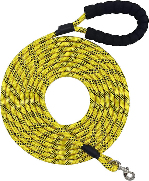 Nylon Strong Dog Training Rope Lead, Hiking Walking Leash with Soft Handle (Yellow, 15FT)