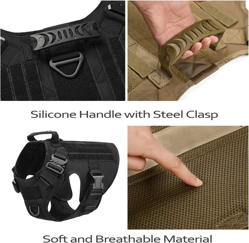 Tactical Dog Harness Vest with Handle, Military Working Training Molle Vest, Black Harness with Leash and Metal Buckles